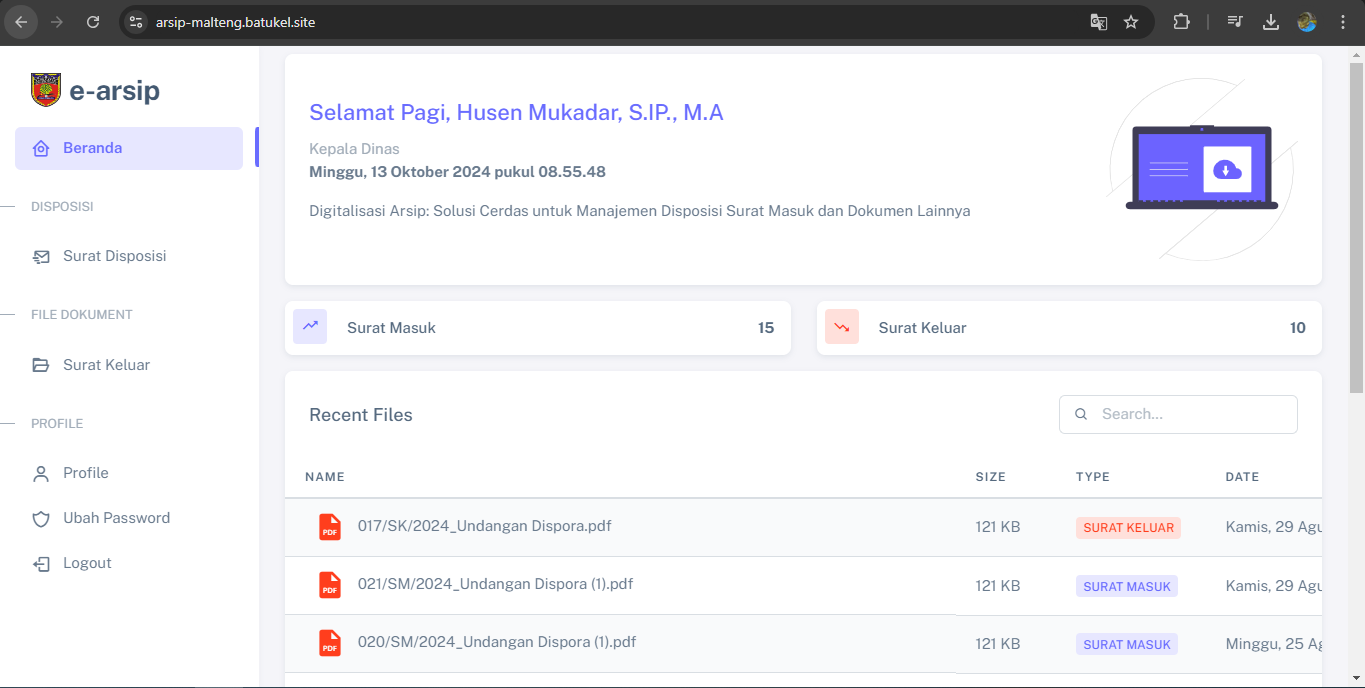 Dashboard E-Arsip Maluku Tengah