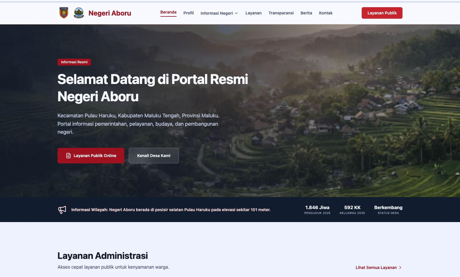 Beranda portal informasi dan layanan publik Negeri Aboru
