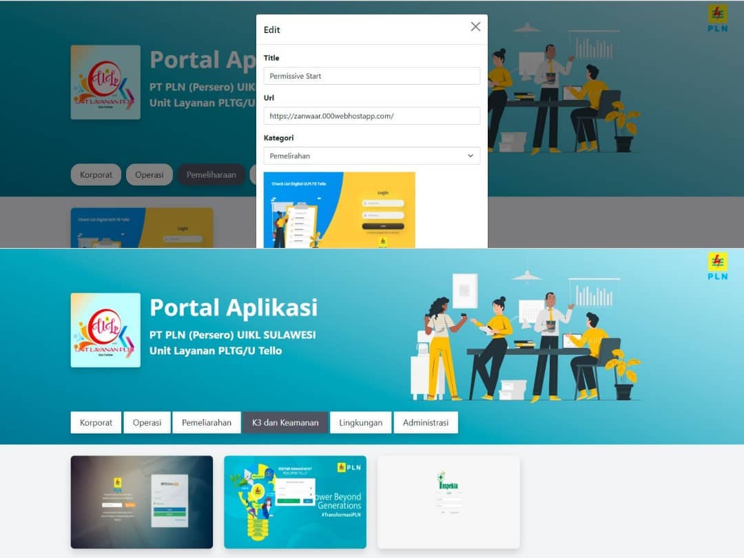 Tampilan Portal Internal PLN UPDK TELLO